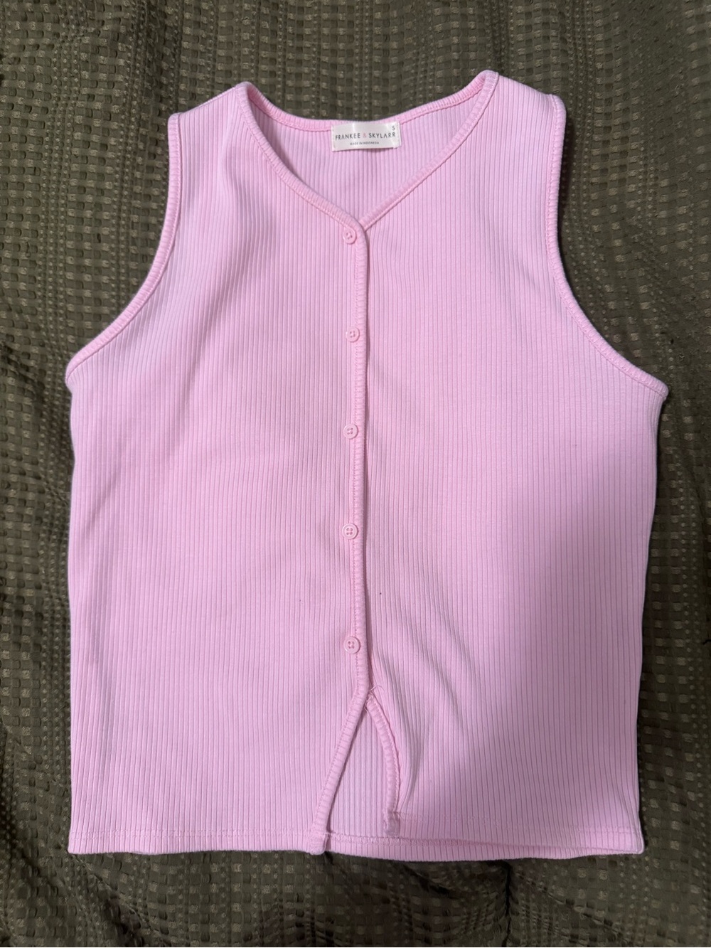Pink Ribbed Button-Front Girls Tank